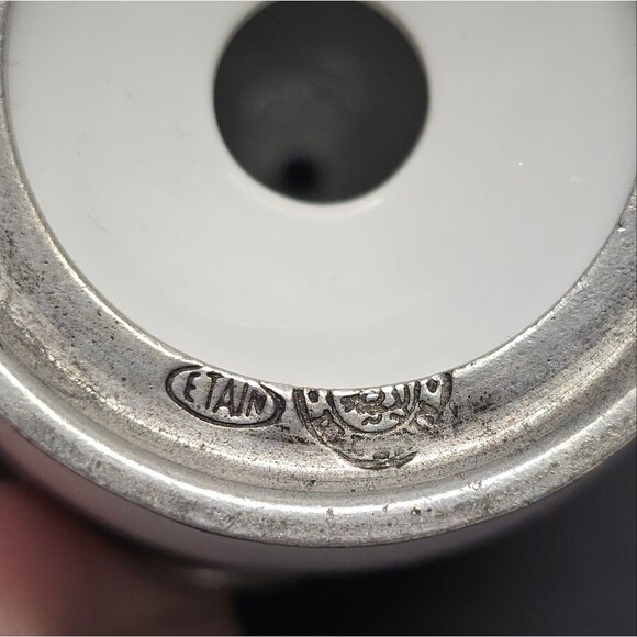 NOT FOR SALE Vintage Etain France Pewter And Porcelain Salt And Pepper Shakers - Picture 7 of 8